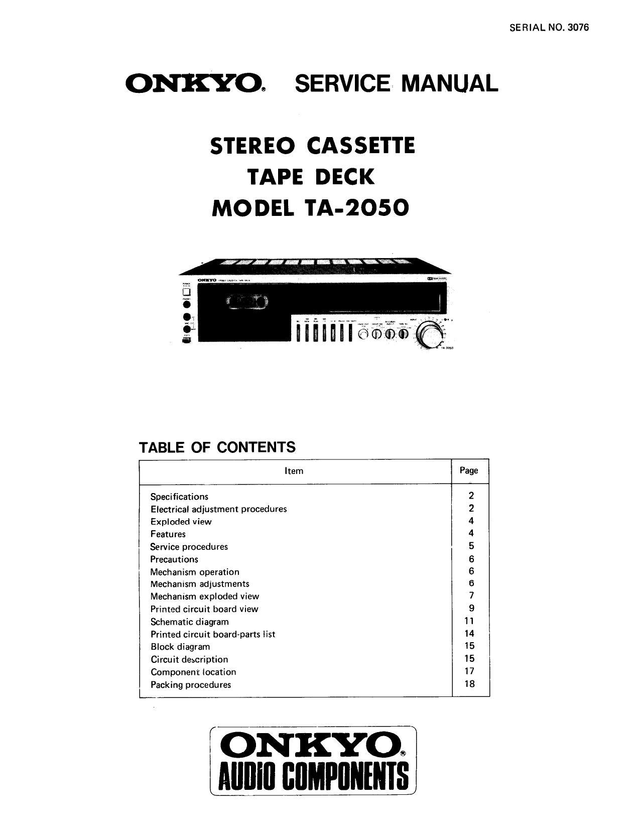 Onkyo TA 2050 Service Manual