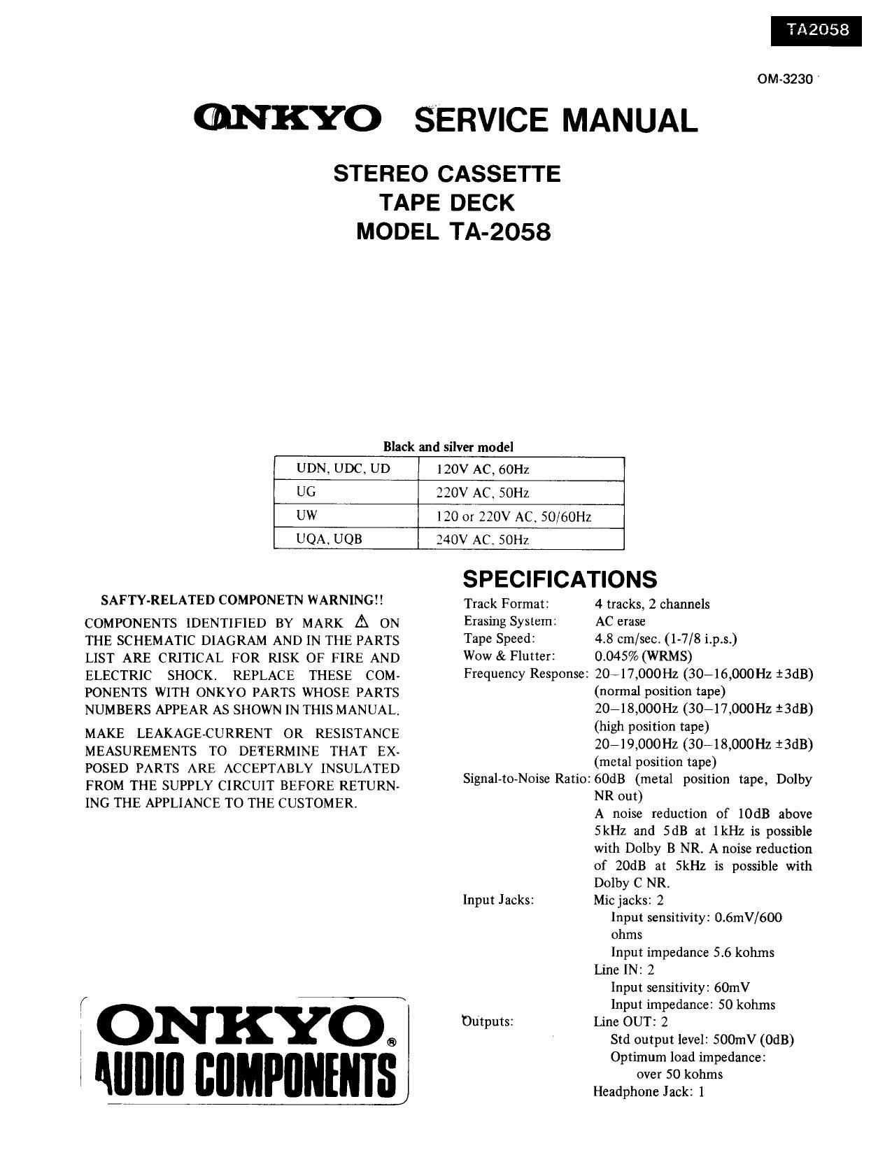 Onkyo TA 2058 Service Manual
