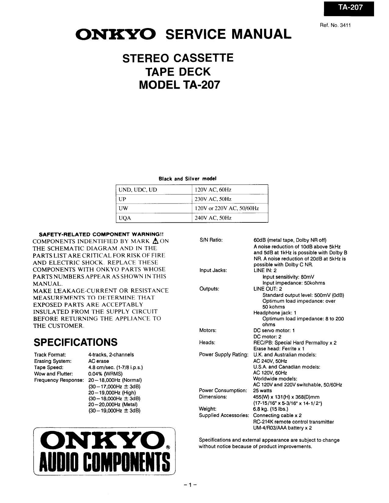 Onkyo TA 207 Service Manual