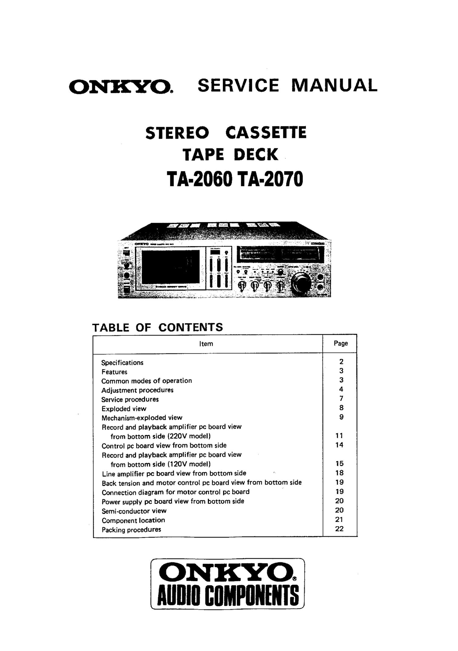 Onkyo TA 2070 Service Manual