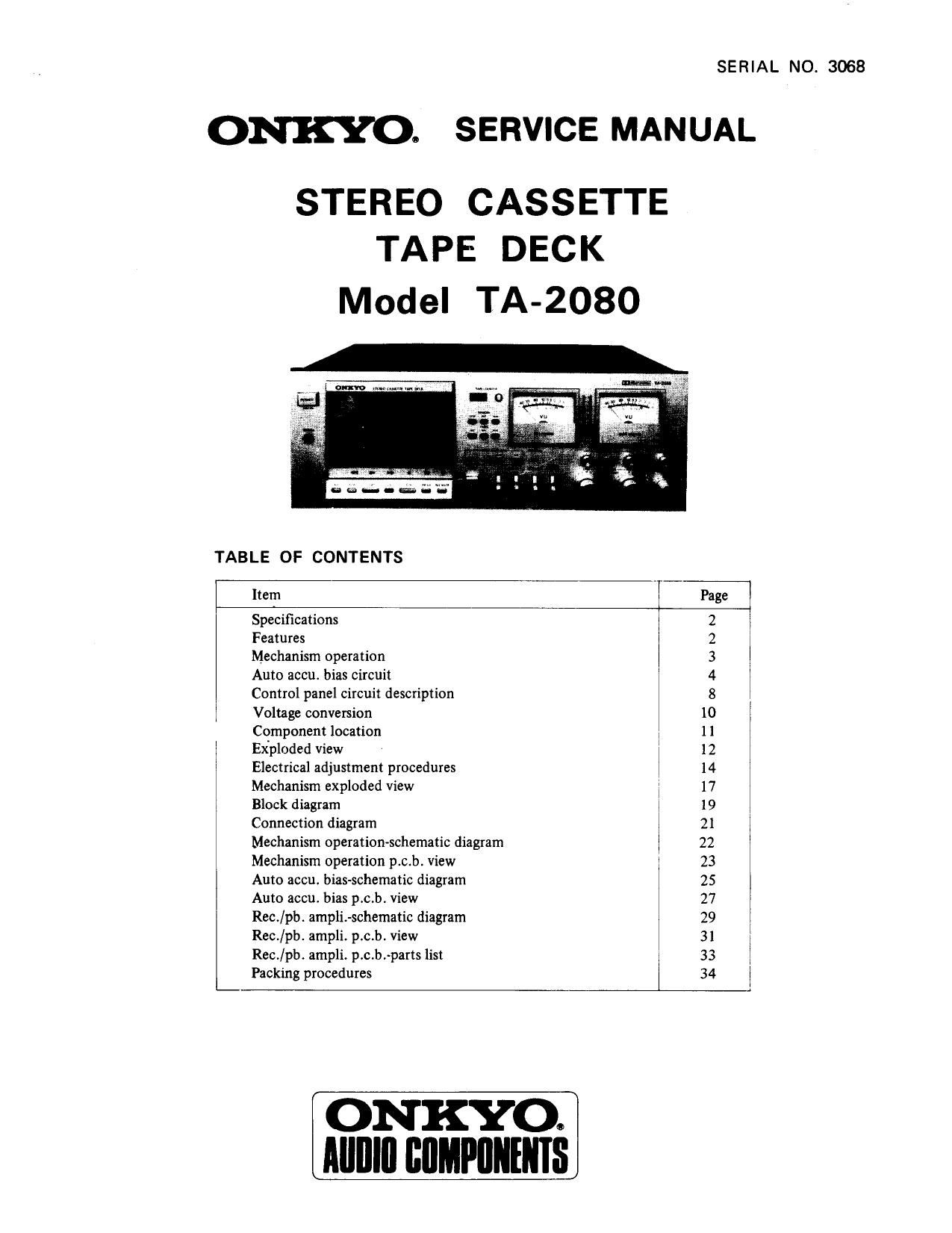 Onkyo TA 2080 Service Manual