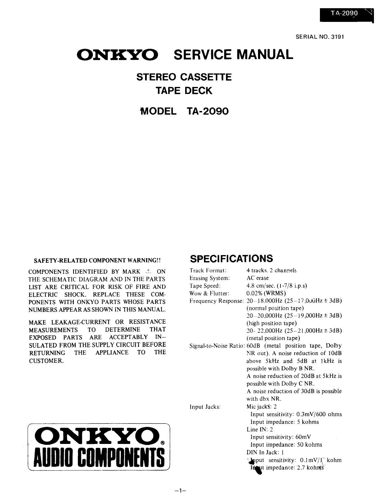 Onkyo TA 2090 Service Manual