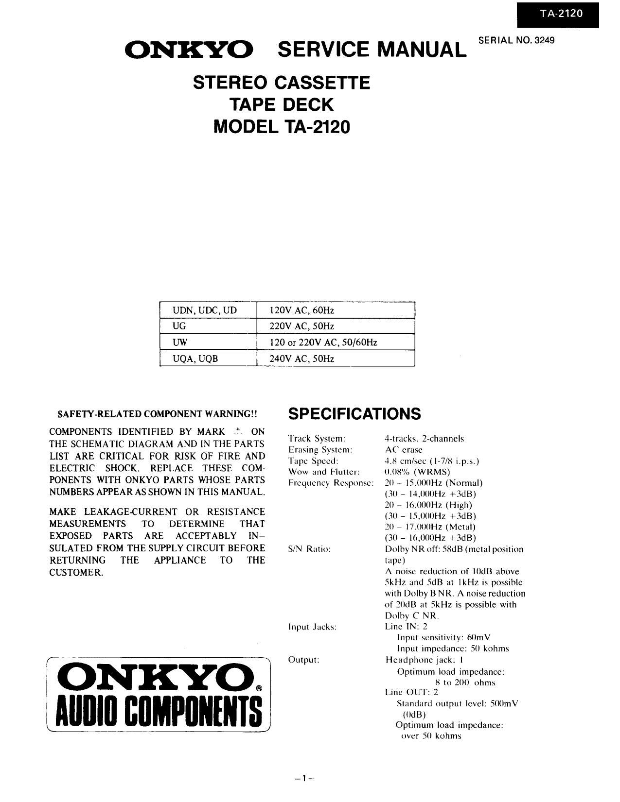 Onkyo TA 2120 Service Manual