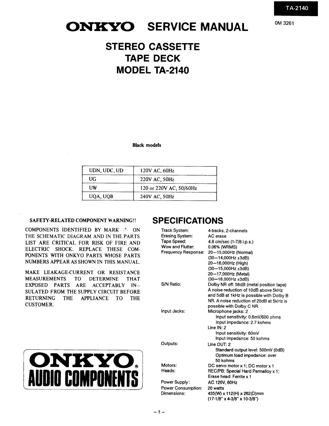 Onkyo TA 2140 Service Manual