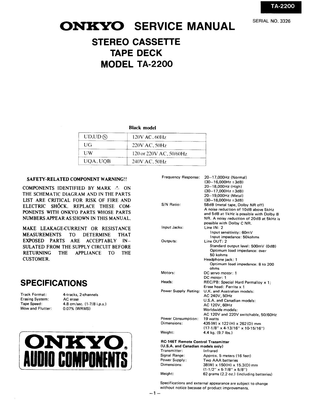 Onkyo TA 2200 Service Manual