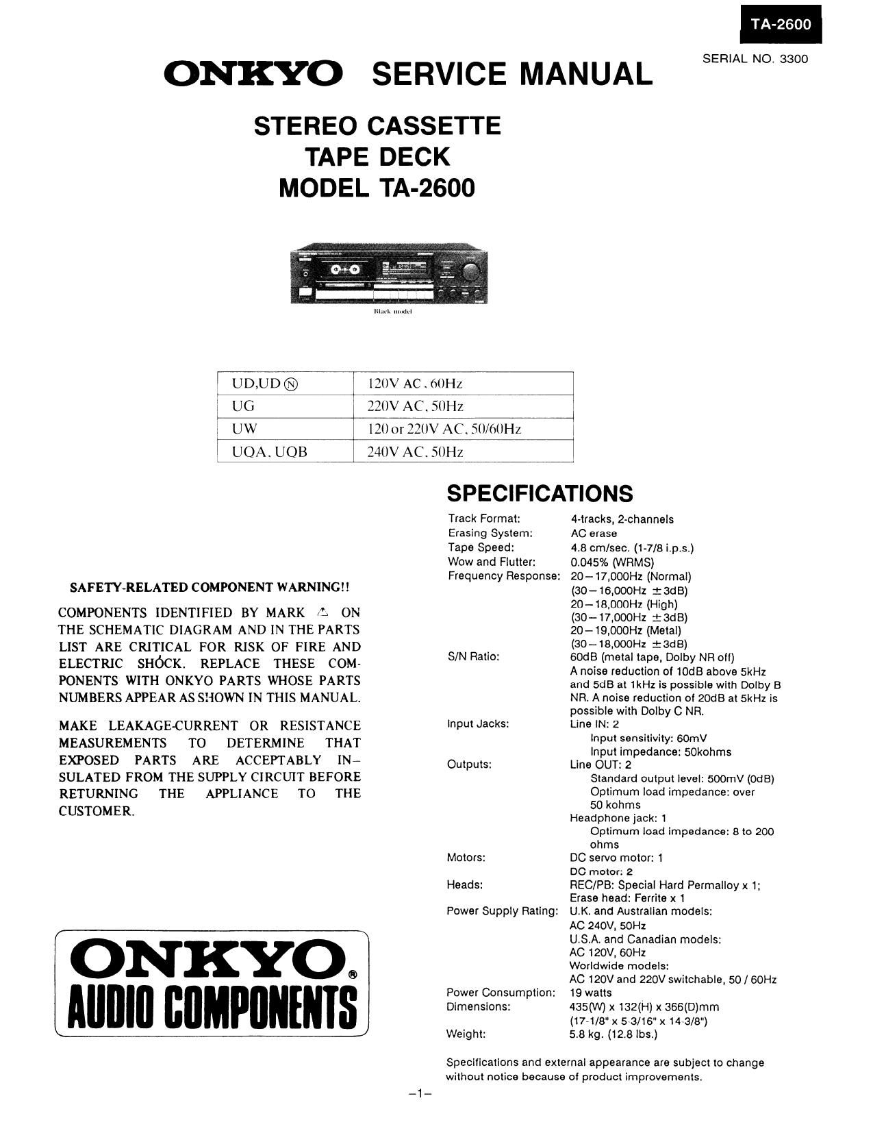 Onkyo TA 2600 Service Manual
