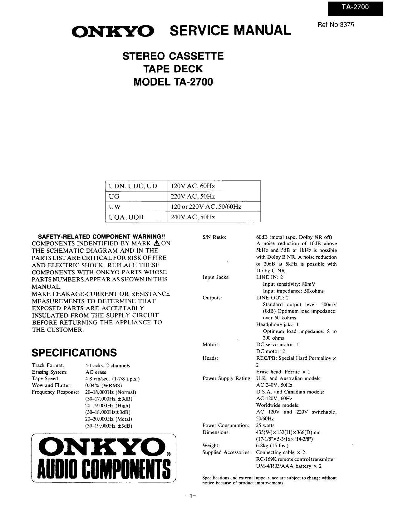 Onkyo TA 2700 Service Manual