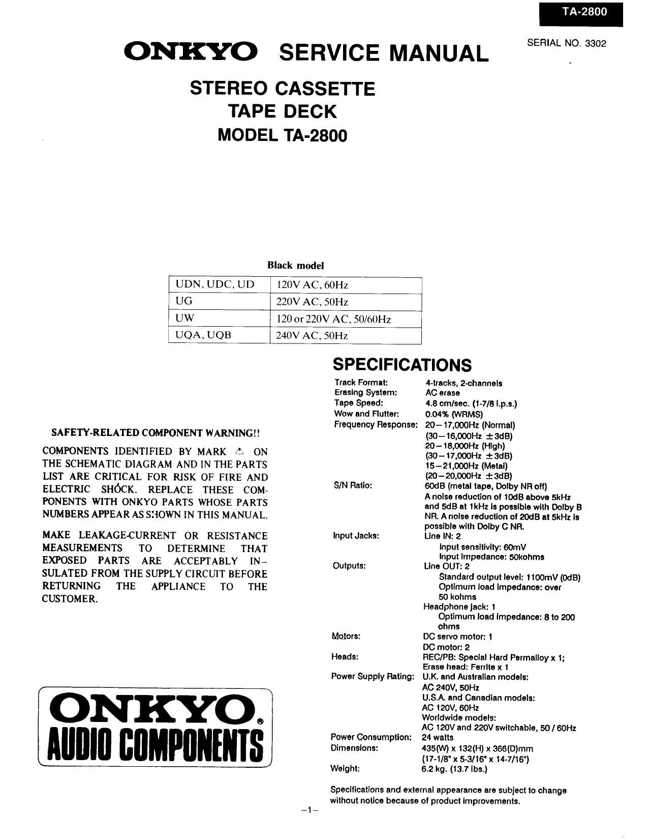 Onkyo TA 2800 Service Manual