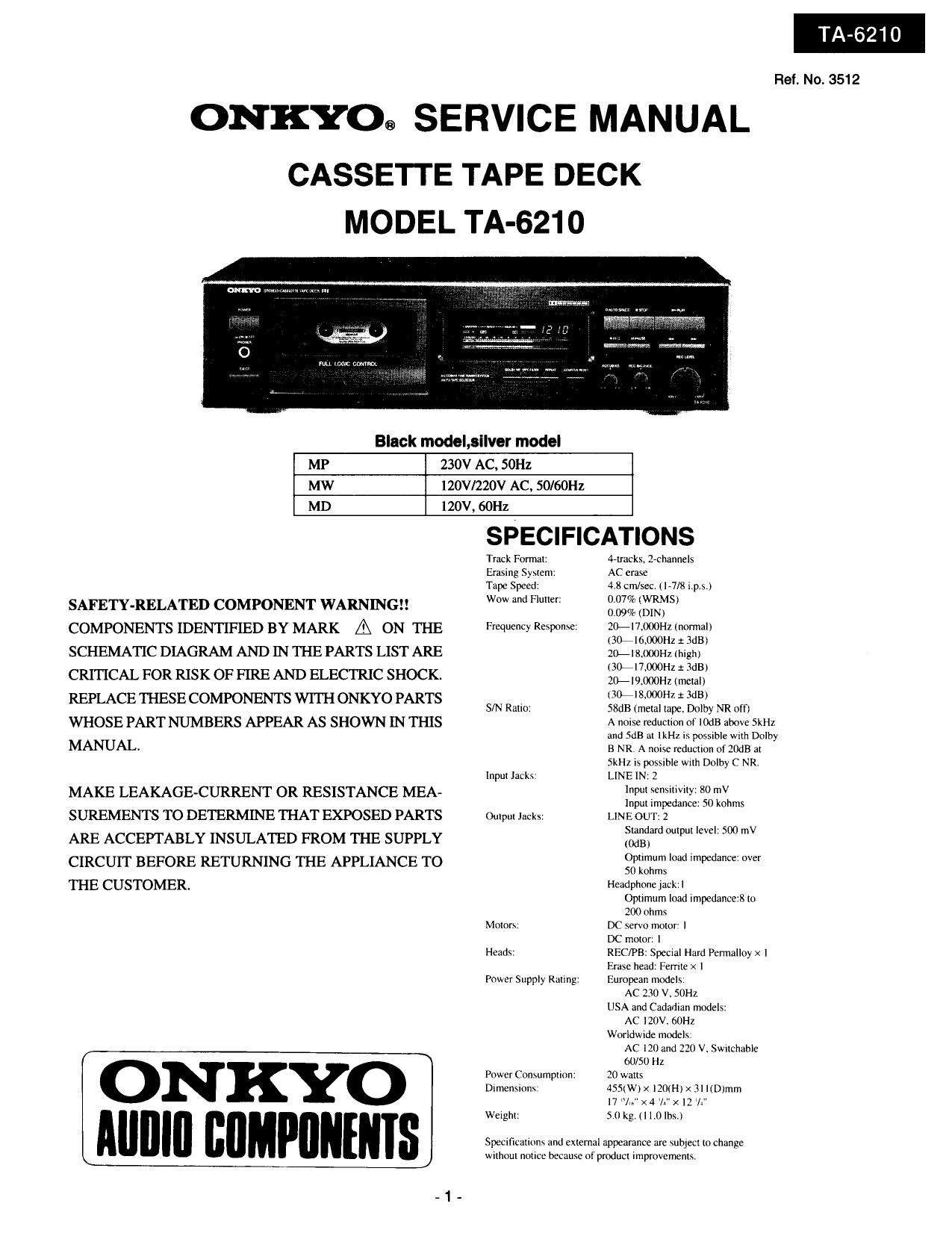 Onkyo TA 6210 Service Manual