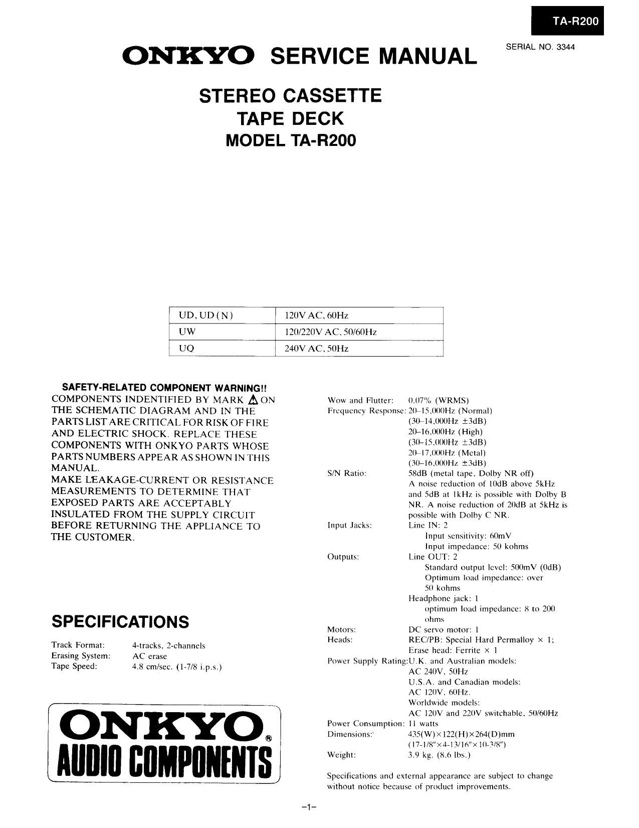 Onkyo TAR 200 Service Manual
