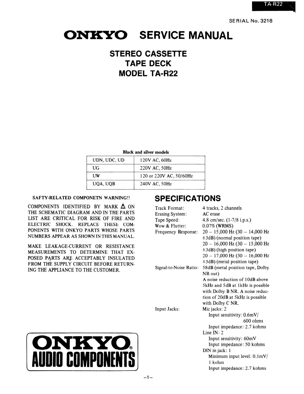 Onkyo TAR 22 Service Manual