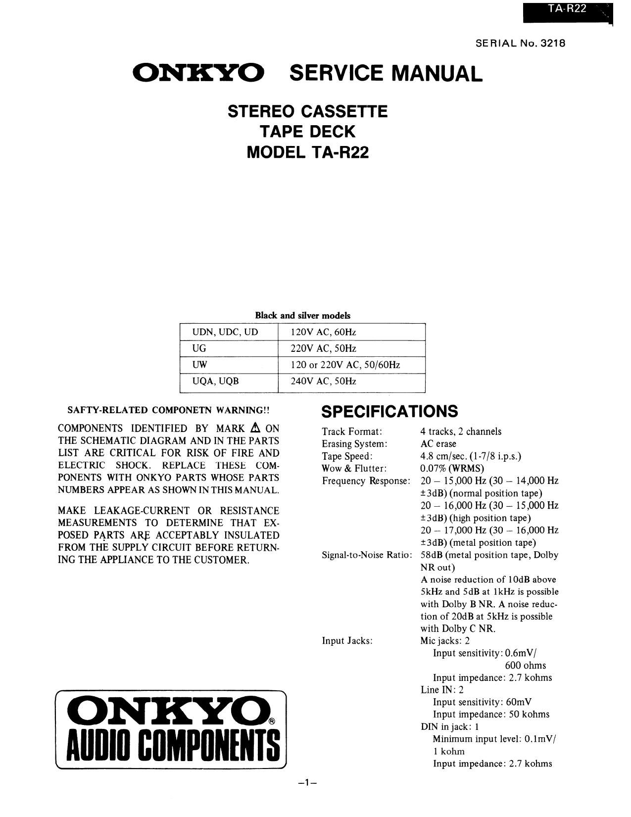 Onkyo TAR 22 Service Manual