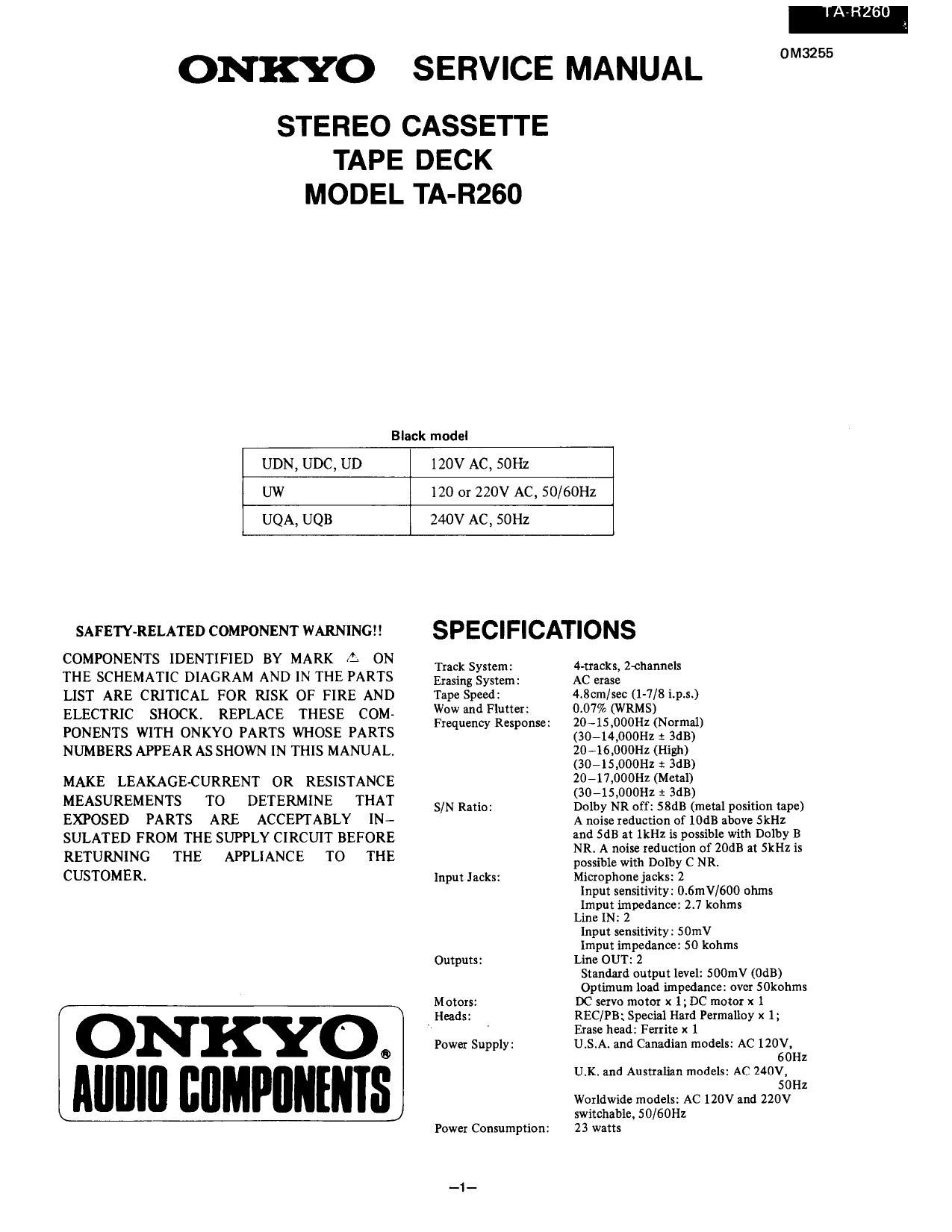 Onkyo TAR 260 Service Manual
