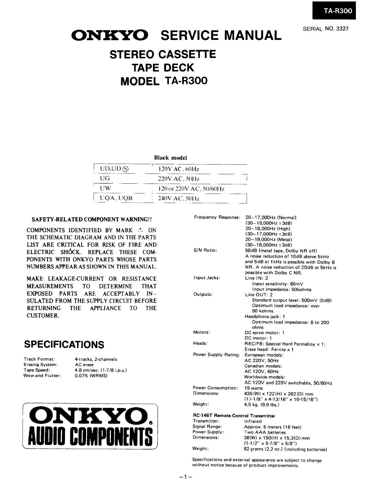 Onkyo TAR 300 Service Manual