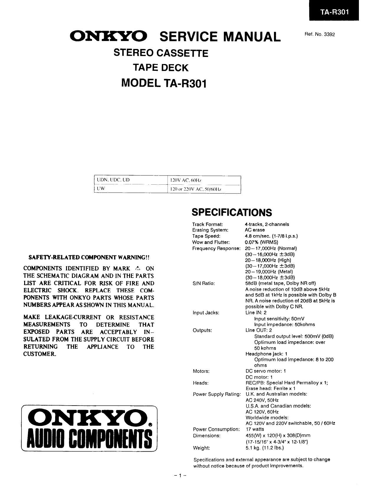 Onkyo TAR 301 Service Manual