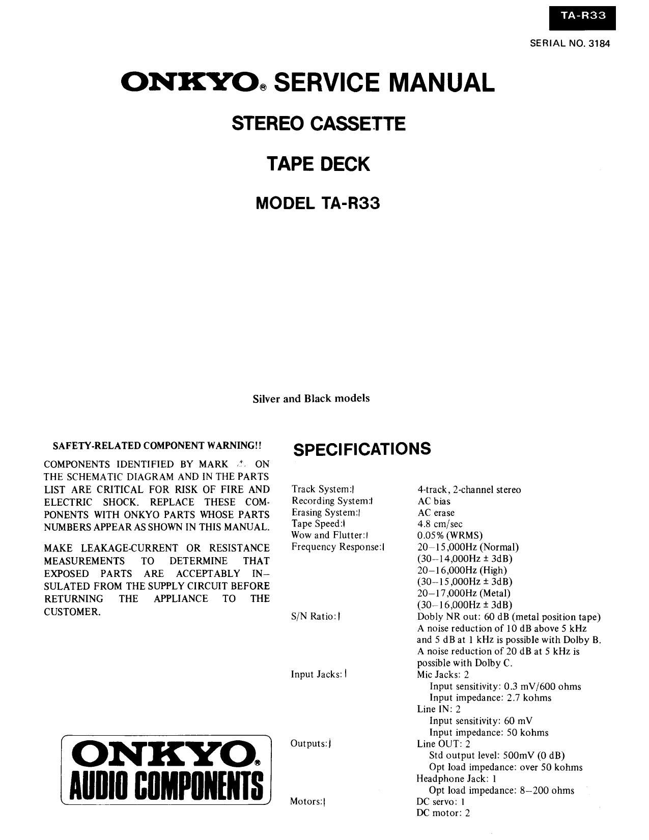 Onkyo TAR 33 Service Manual