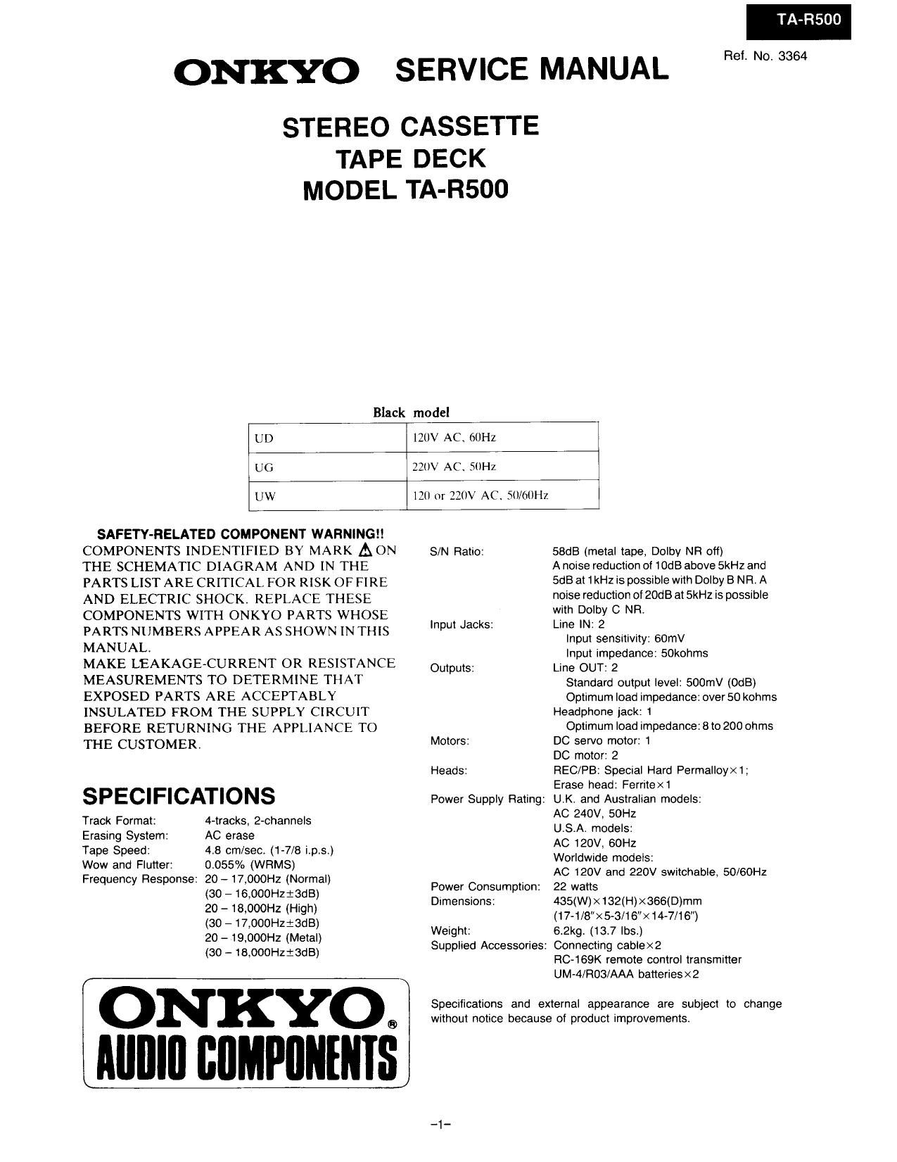 Onkyo TAR 500 Service Manual