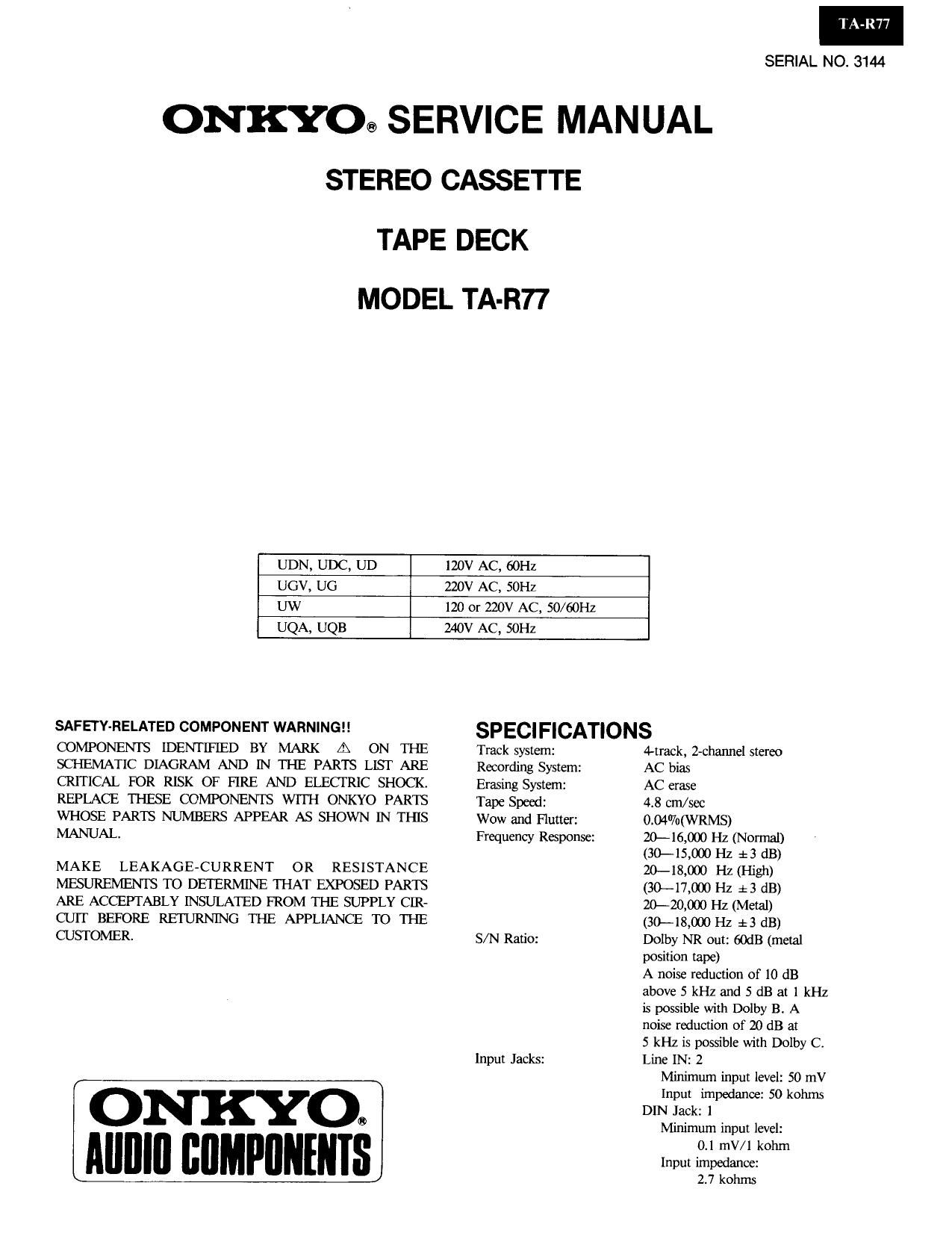 Onkyo TAR 77 Service Manual