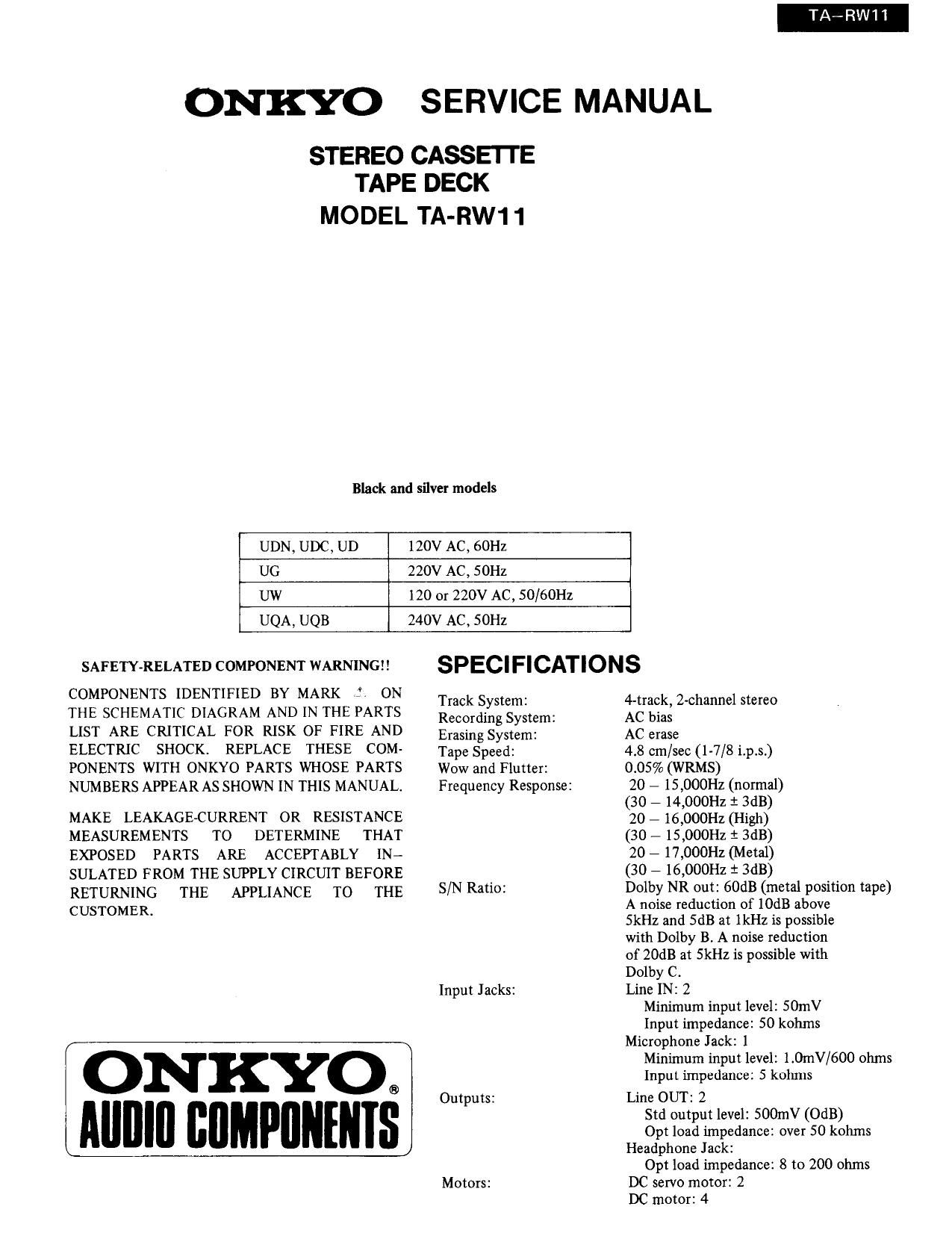 Onkyo TARW 11 Service Manual