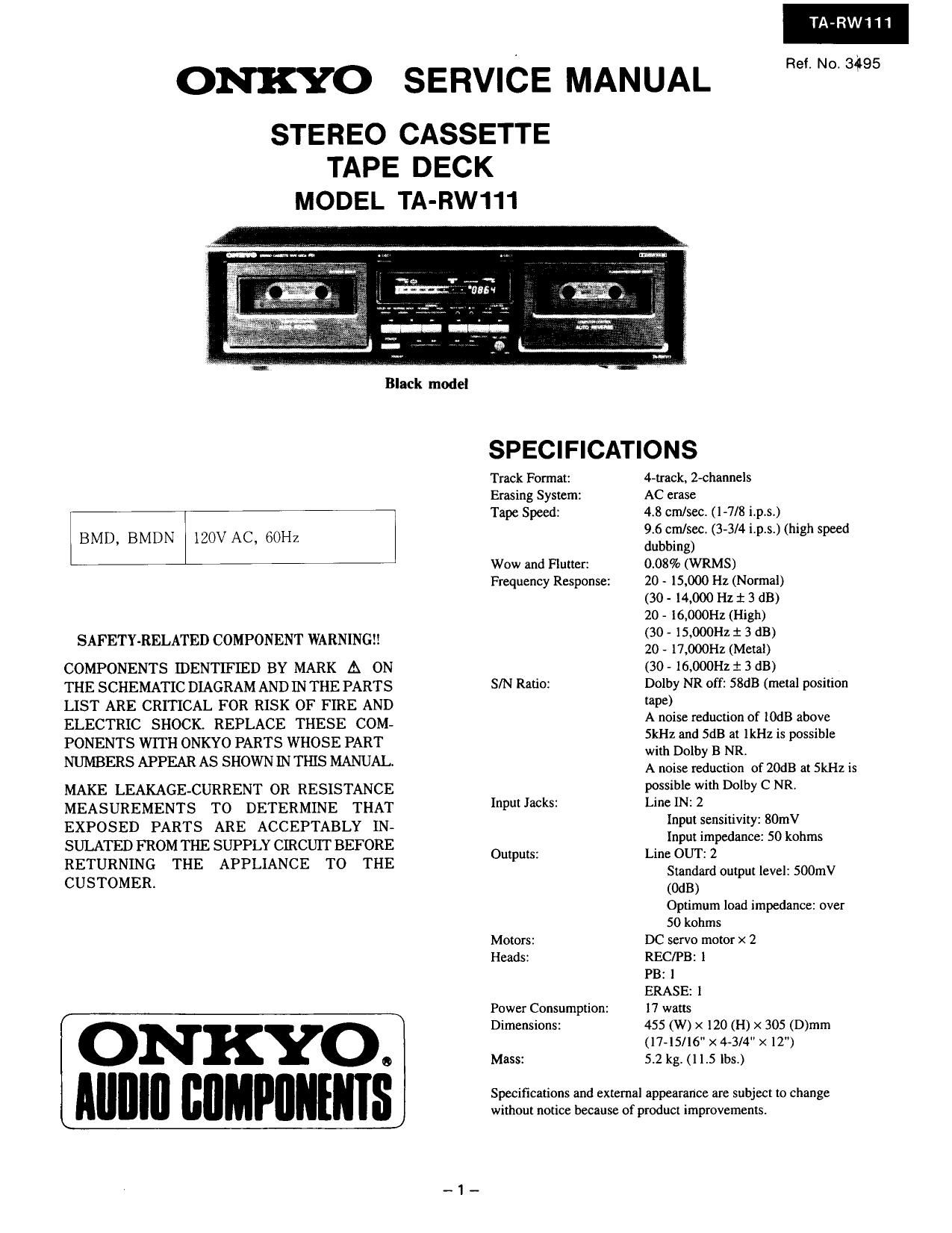 Onkyo TARW 111 Service Manual