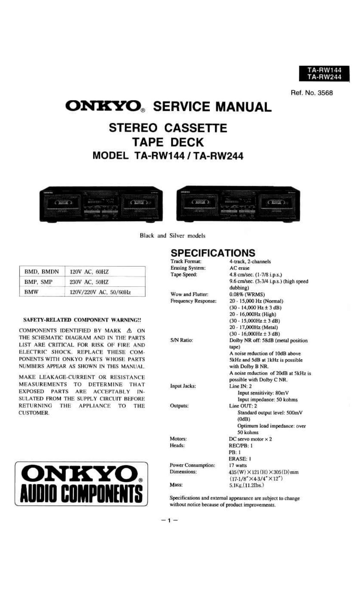 Onkyo TARW 144 Service Manual