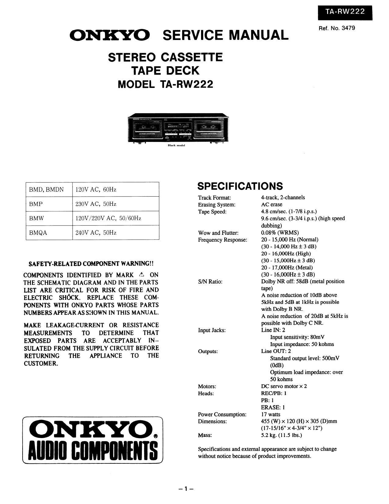 Onkyo TARW 222 Service Manual
