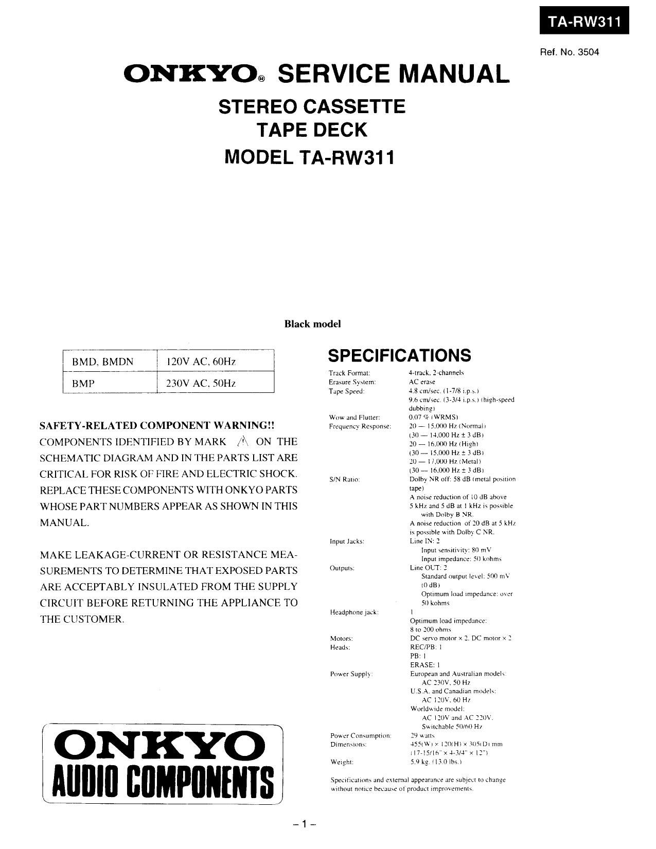 Onkyo TARW 311 Service Manual