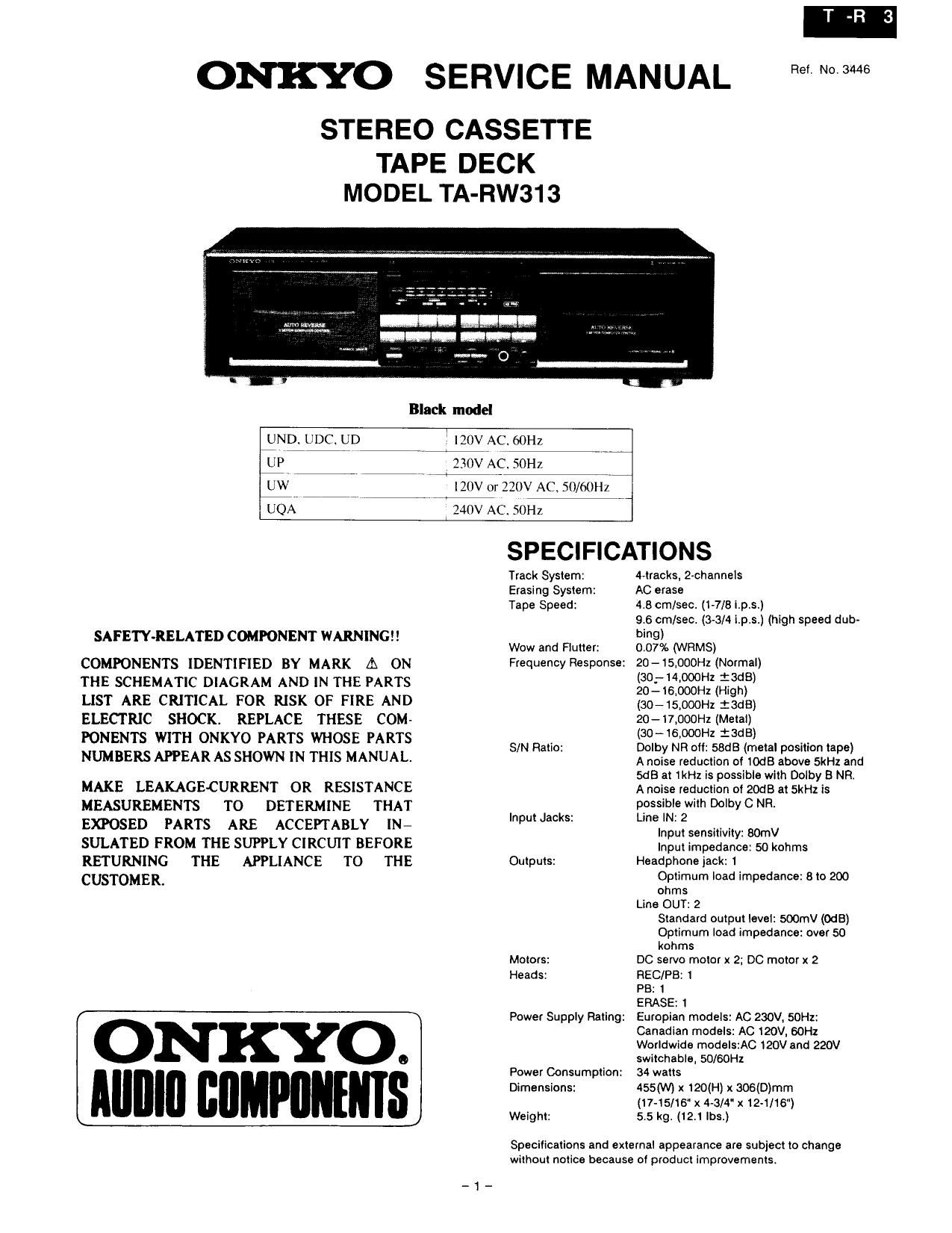 Onkyo TARW 313 Service Manual