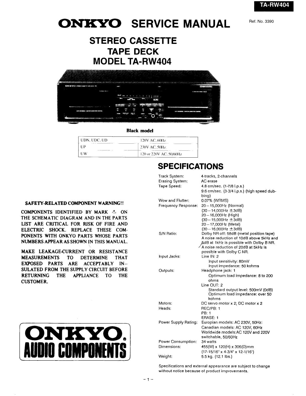 Onkyo TARW 404 Service Manual
