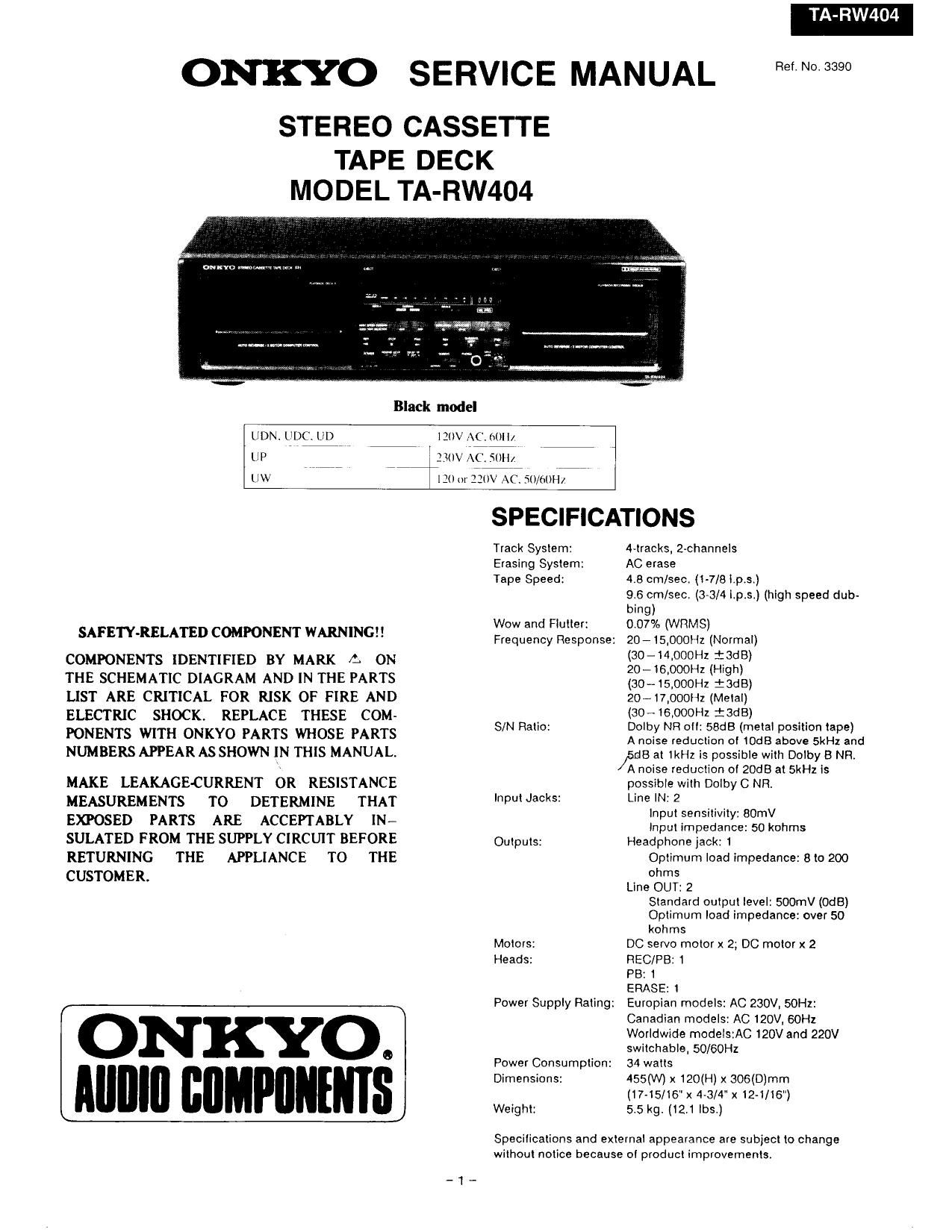 Onkyo TARW 404 Service Manual