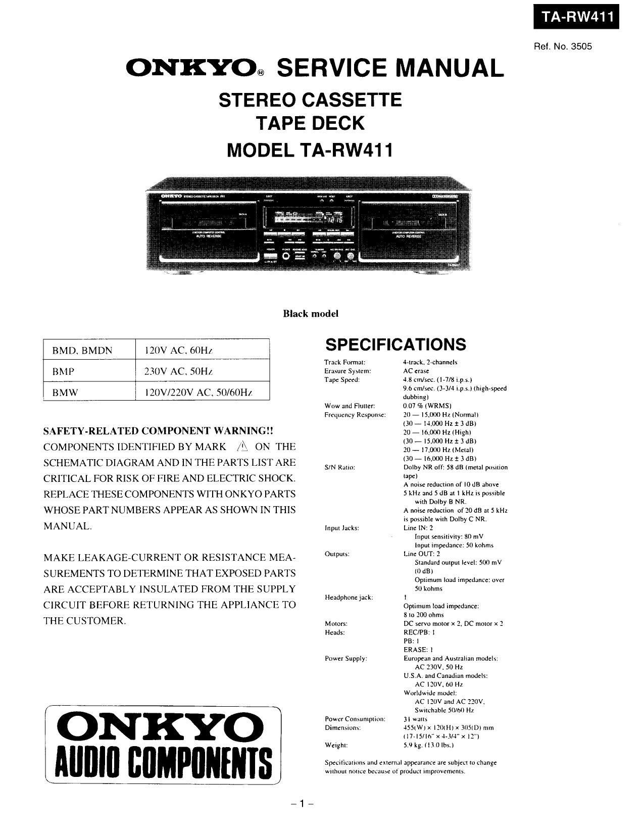 Onkyo TARW 411 Service Manual