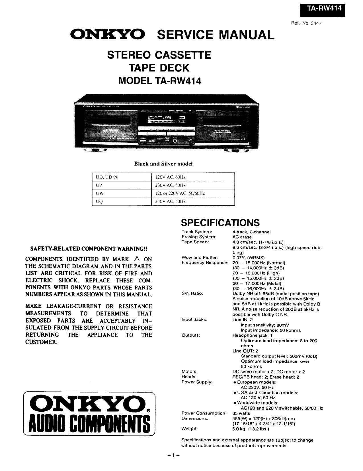 Onkyo TARW 414 Service Manual