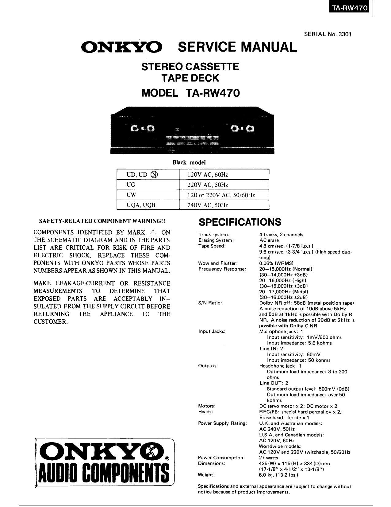 Onkyo TARW 470 Service Manual