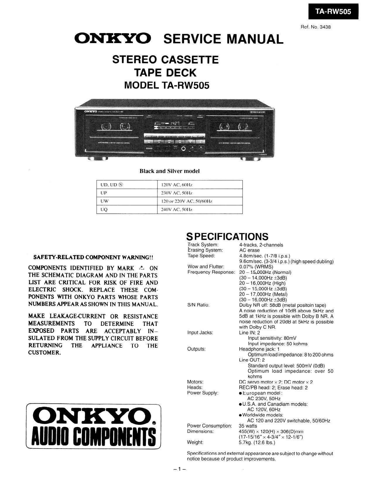 Onkyo TARW 505 Service Manual