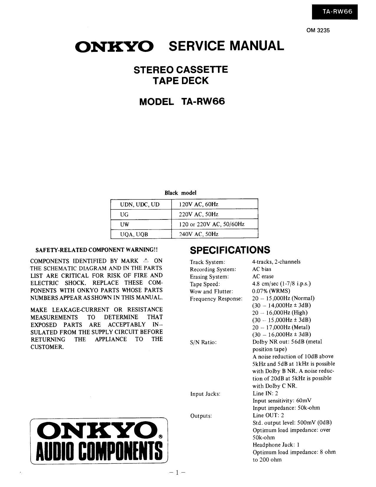 Onkyo TARW 66 Service Manual