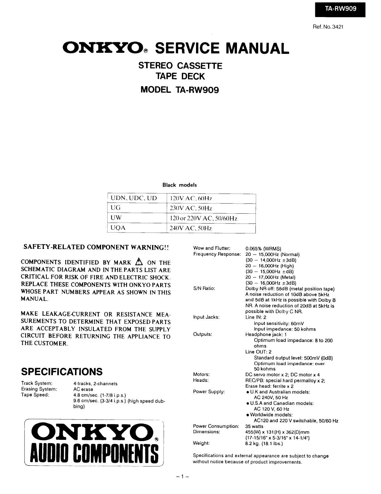 Onkyo TARW 909 Service Manual