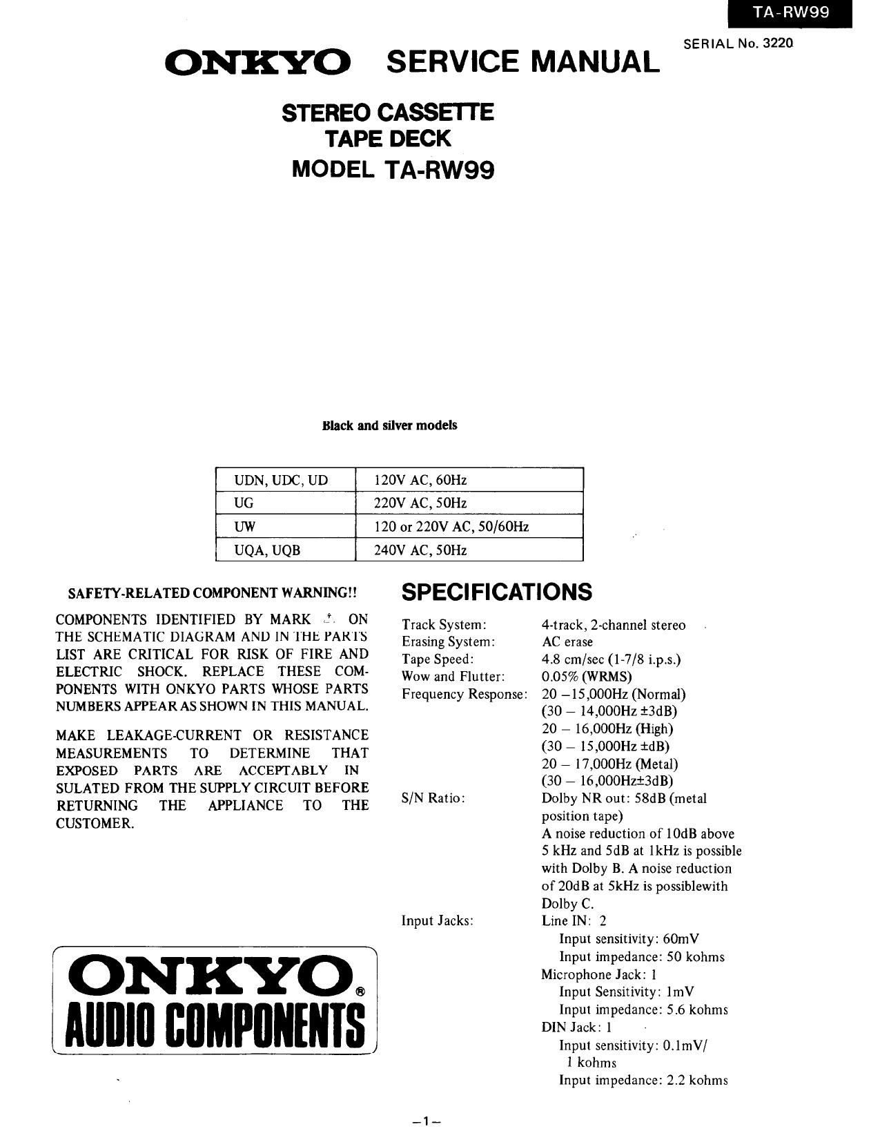 Onkyo TARW 99 Service Manual