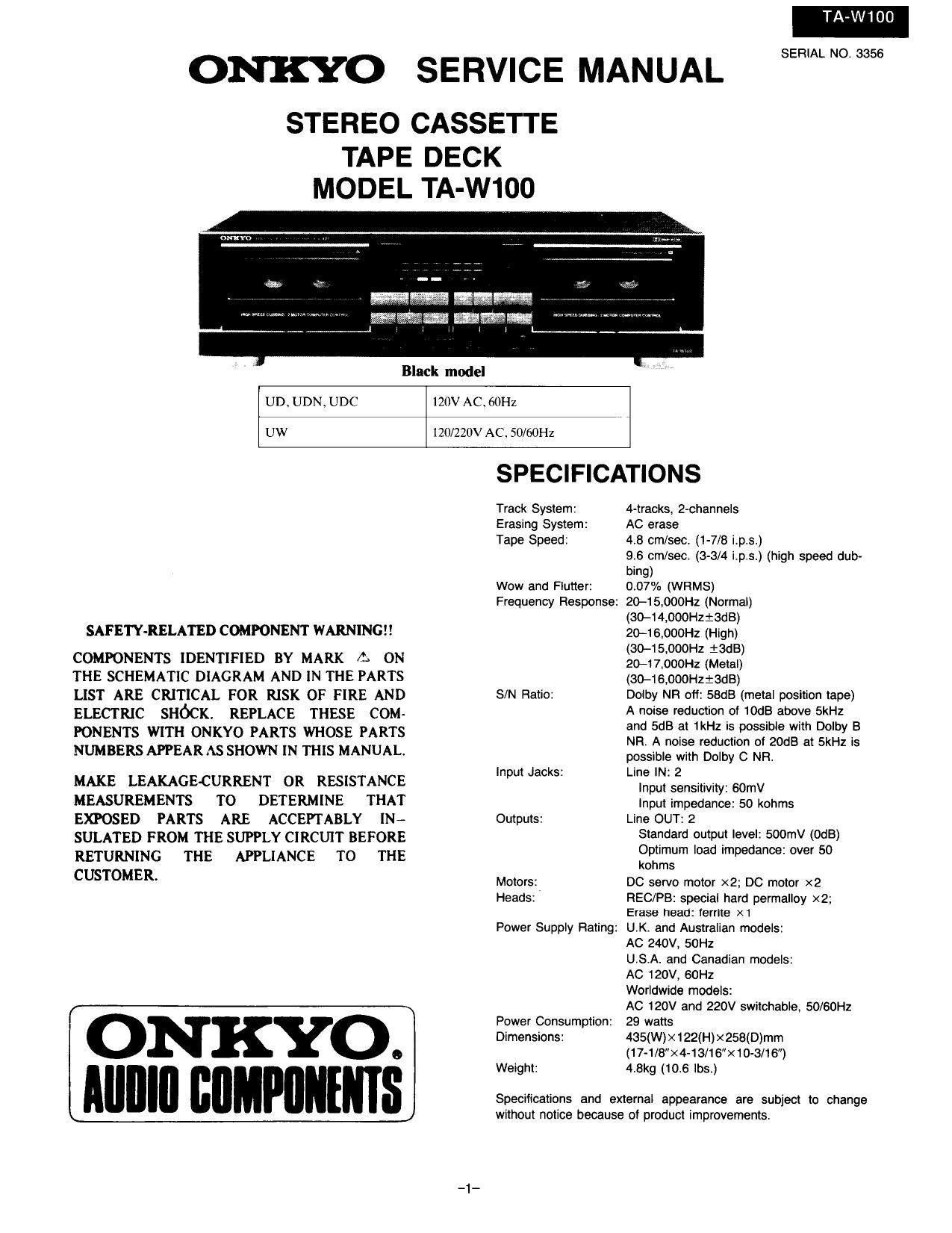 Onkyo TAW 100 Service Manual