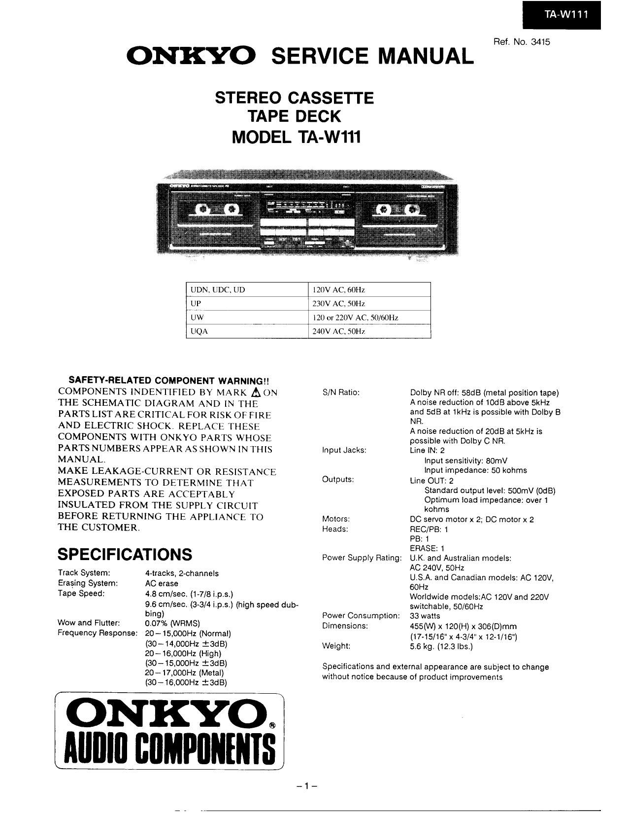 Onkyo TAW 111 Service Manual