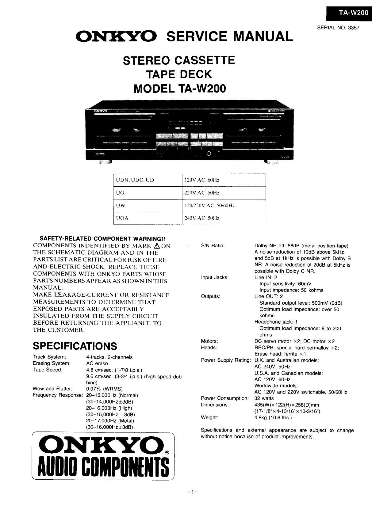 Onkyo TAW 200 Service Manual