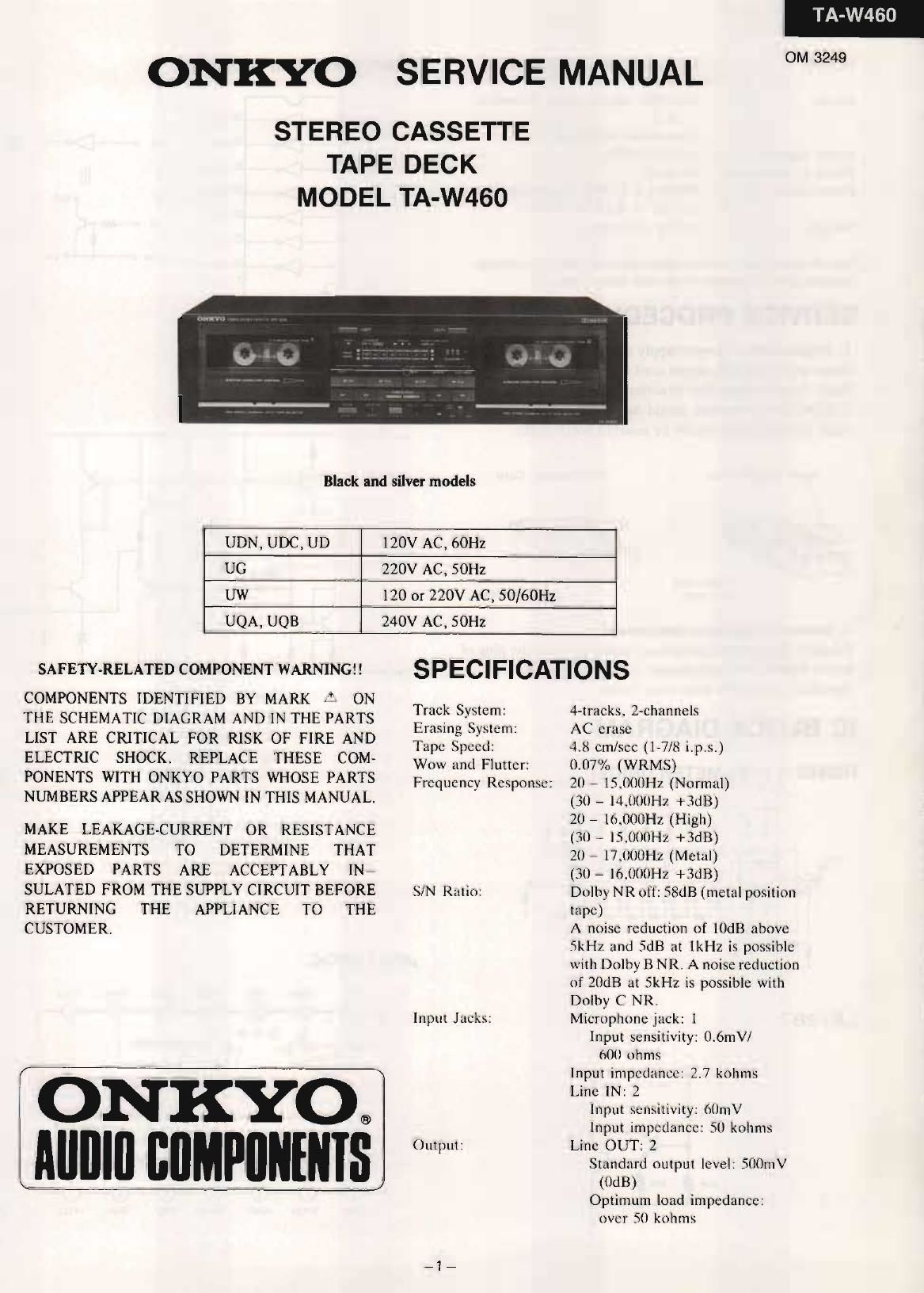 Onkyo TAW 460 Service Manual