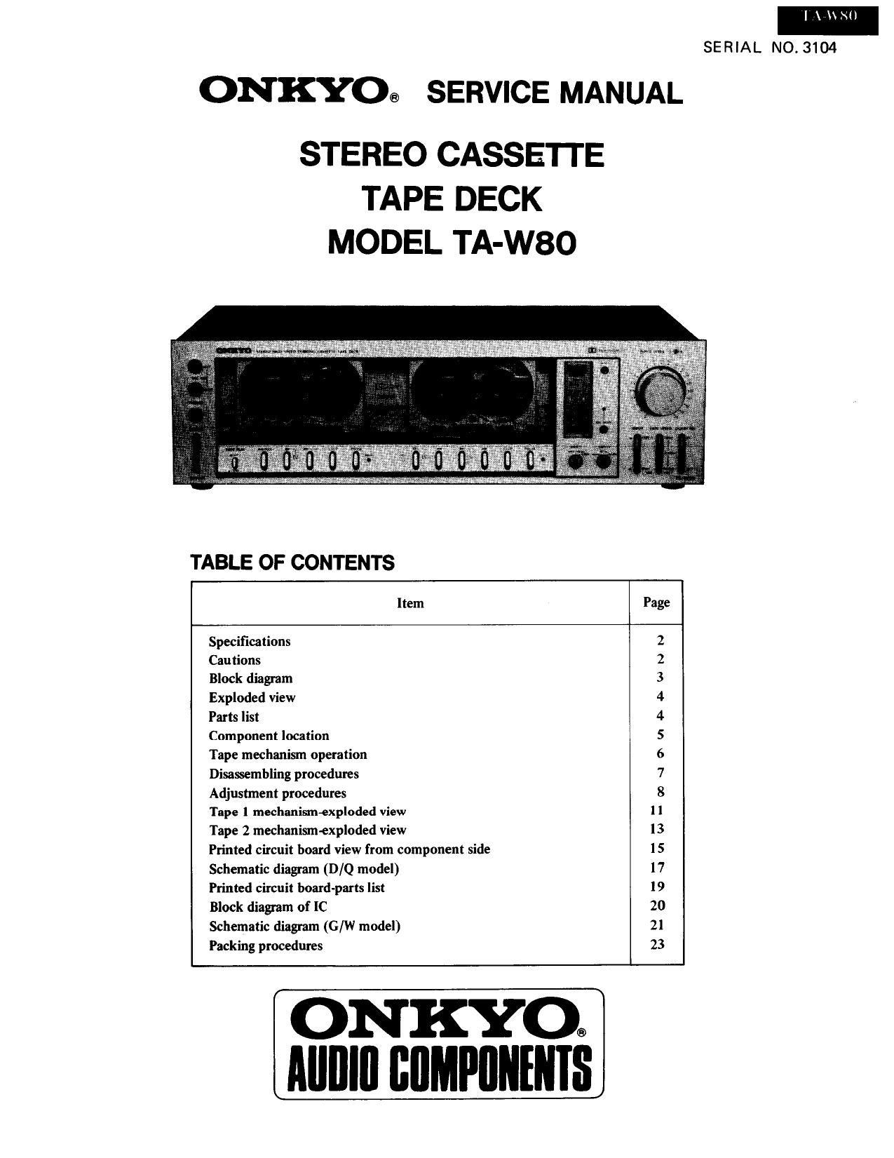 Onkyo TAW 80 Service Manual
