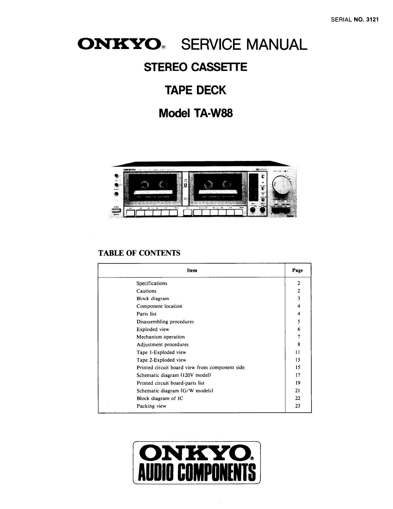 Onkyo TAW 88 Service Manual