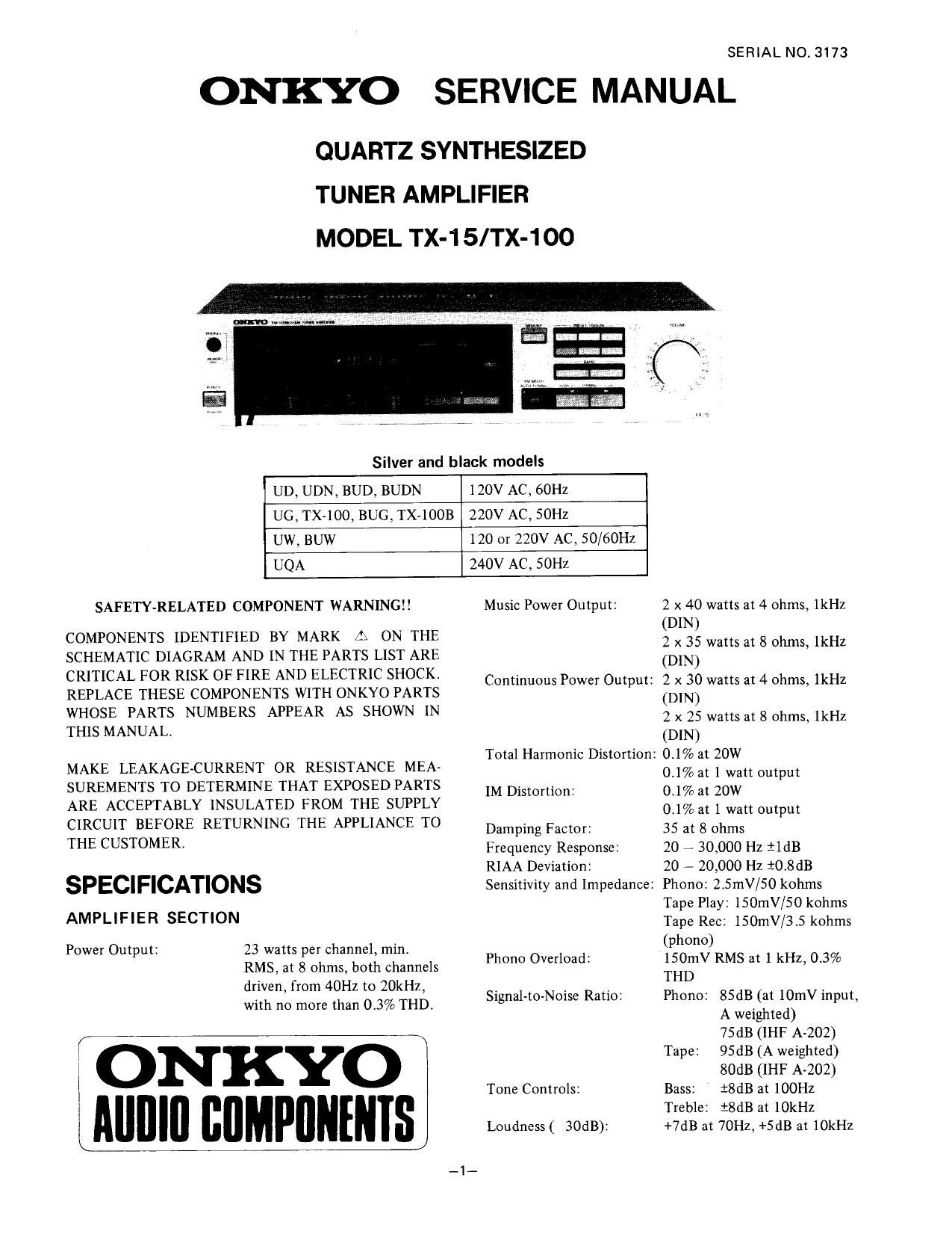 Onkyo TX 100 Service Manual