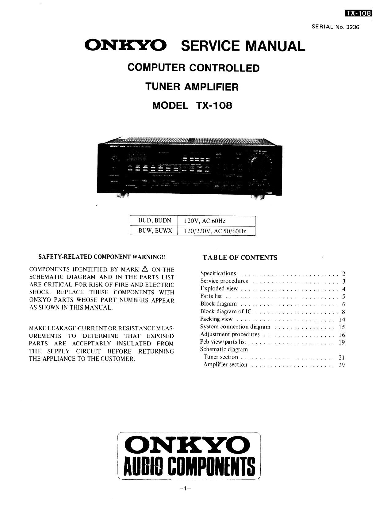 Onkyo TX 108 Service Manual