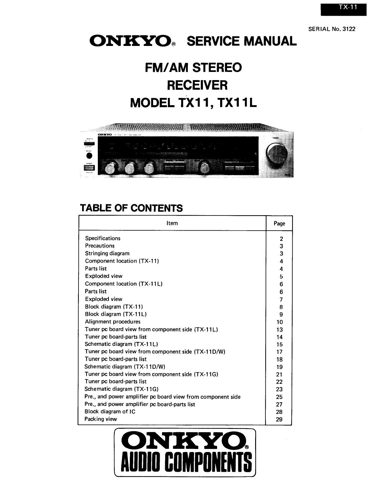 Onkyo TX 11 L Service Manual
