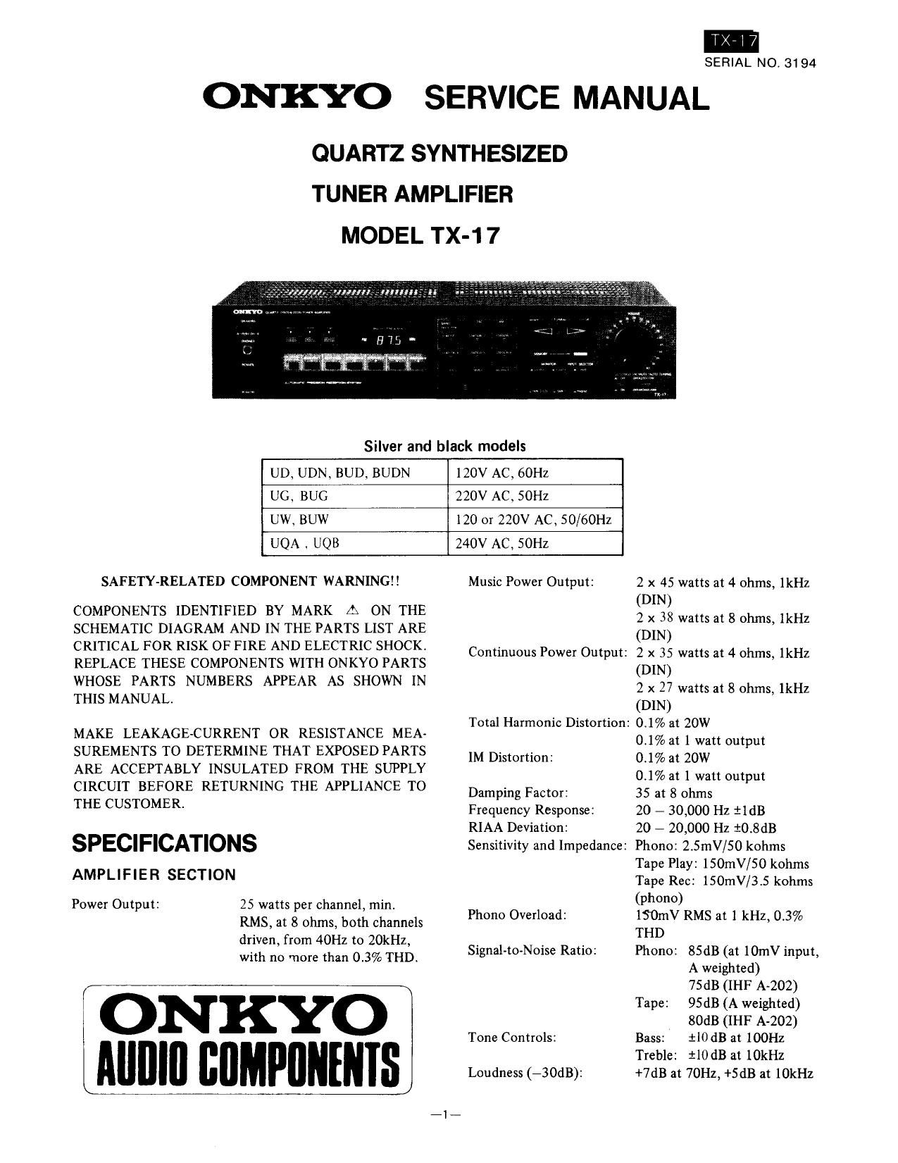 Onkyo TX 17 Service Manual