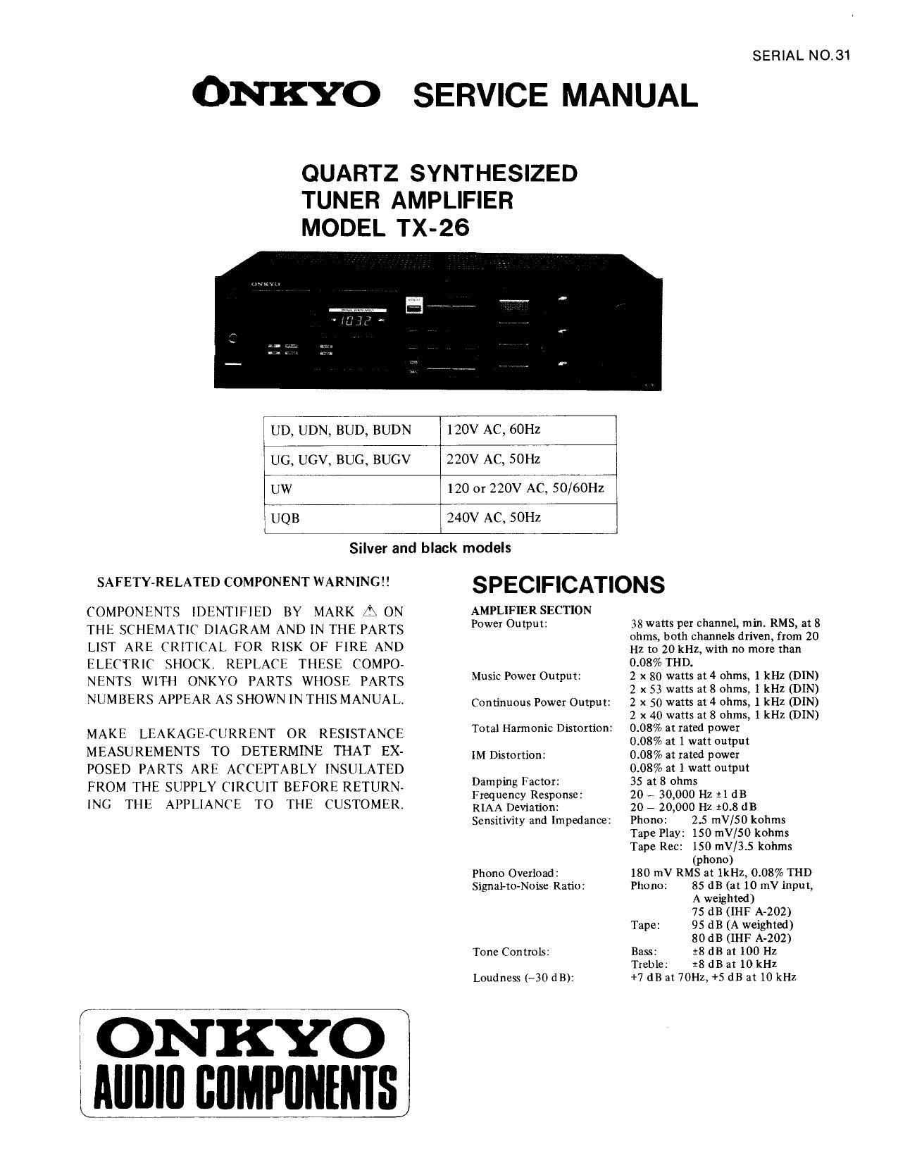Onkyo TX 26 Service Manual
