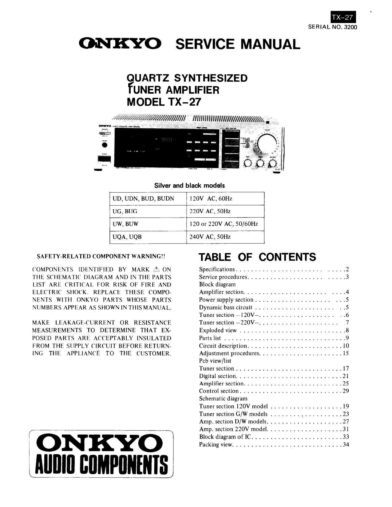Onkyo TX 27 Service Manual