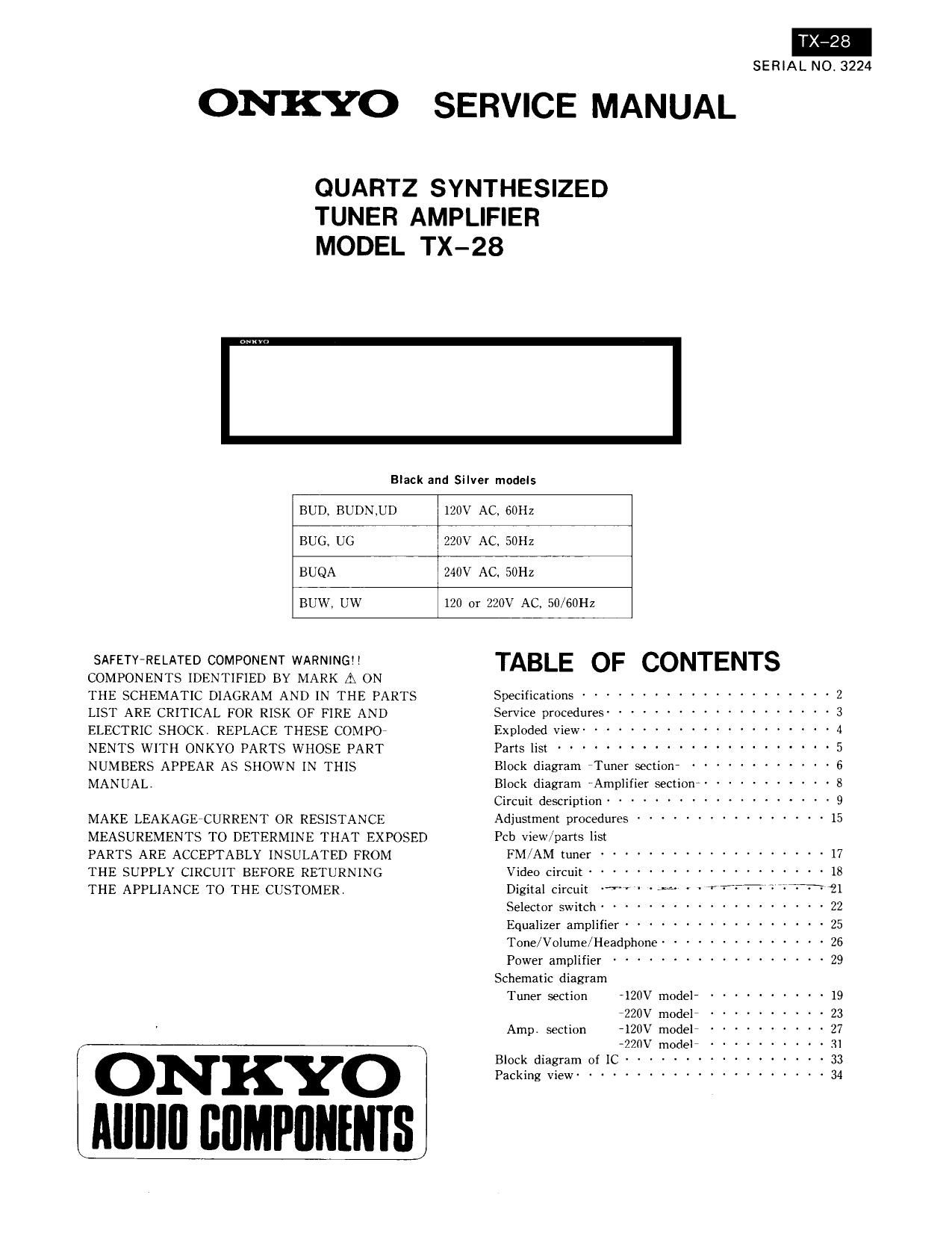 Onkyo TX 28 Service Manual